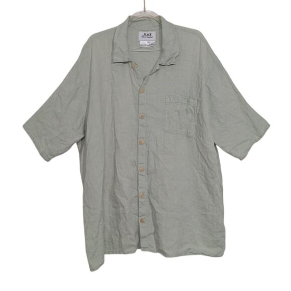 Flax 100% Linen Shirt Womens Size Medium Mint Green Short Sleeve Oversized - Picture 1 of 10